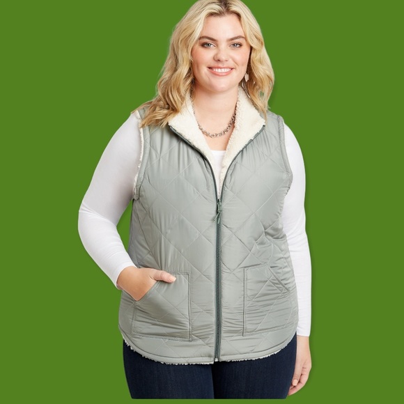 XS Reversible Sherpa Sage Green Zip Up Vest - Picture 6 of 17